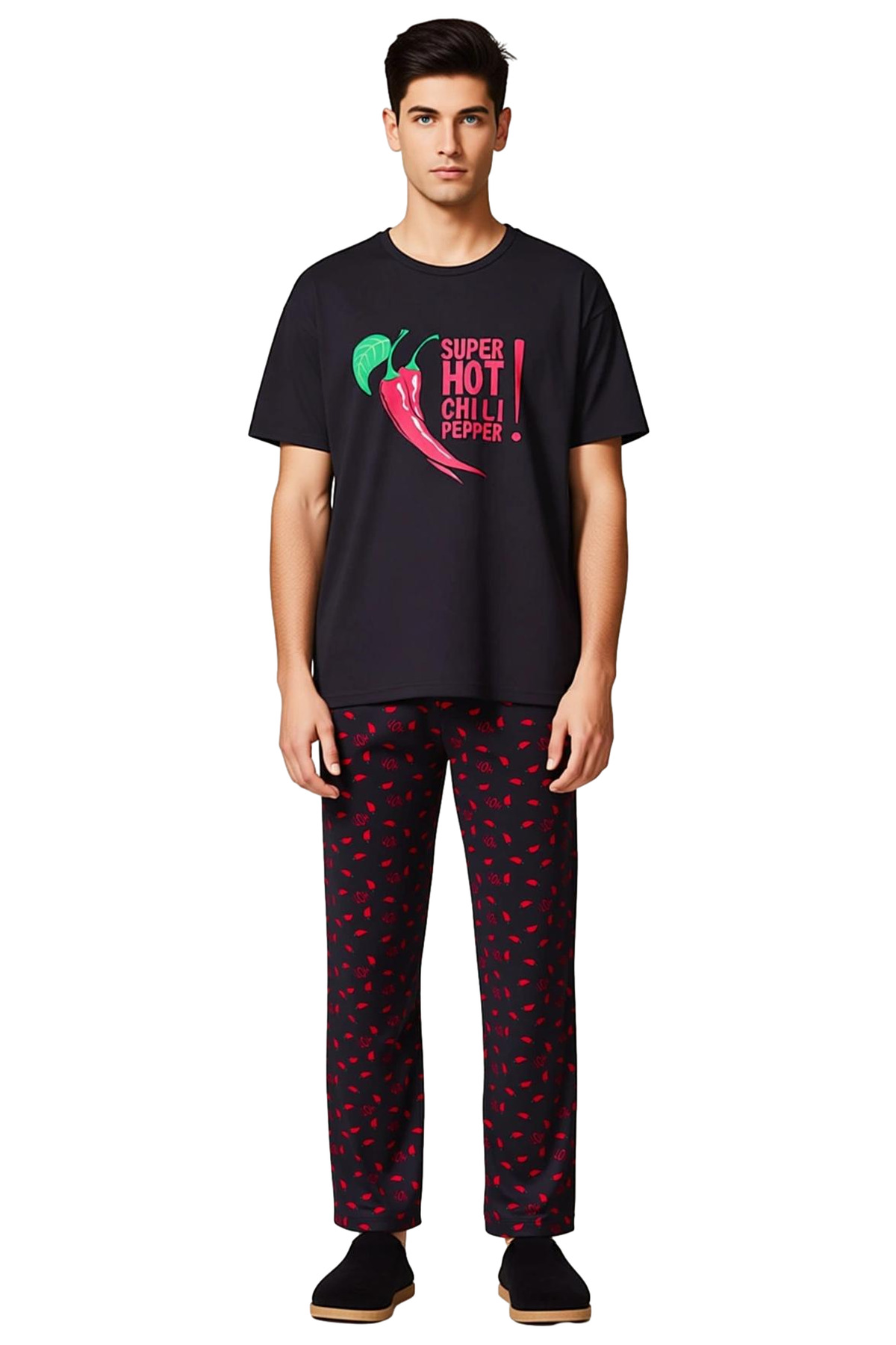 Kadin Biber Baskılı Pijama Takımı Bisiklet Yaka Regular Kesim Fonksiyonel Dayanıklı Modern