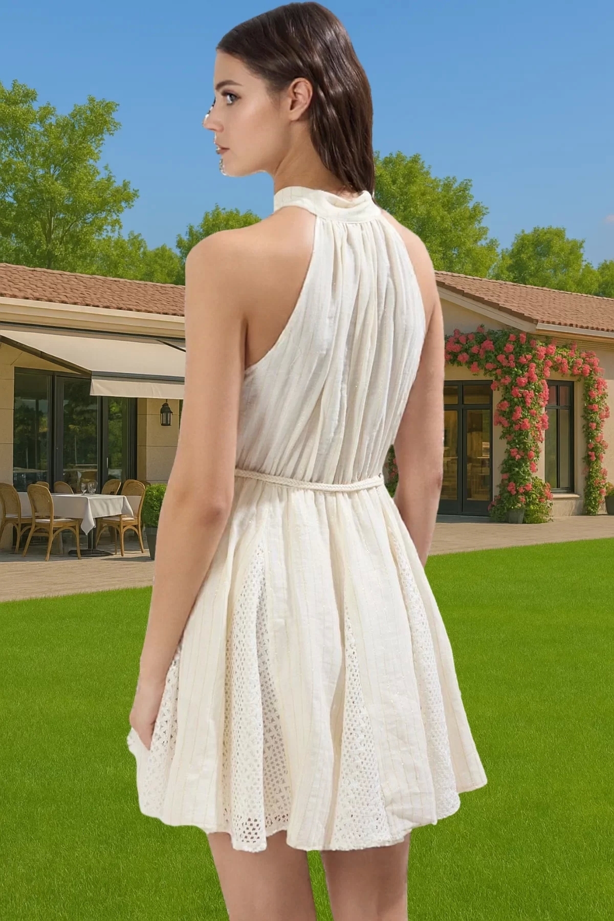 Kadın Mini Plaj Elbise Halter Yaka Müslin Dokuma Yazlık Rahat Günlük Kullanım Modern Tasarım