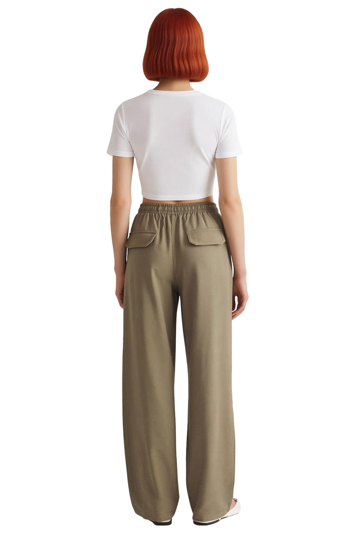 Kadın Yüksek Bel Düz Kesim Gabardin Jogger Pantolon Fonksiyonel Dayanıklı Kaliteli Estetik