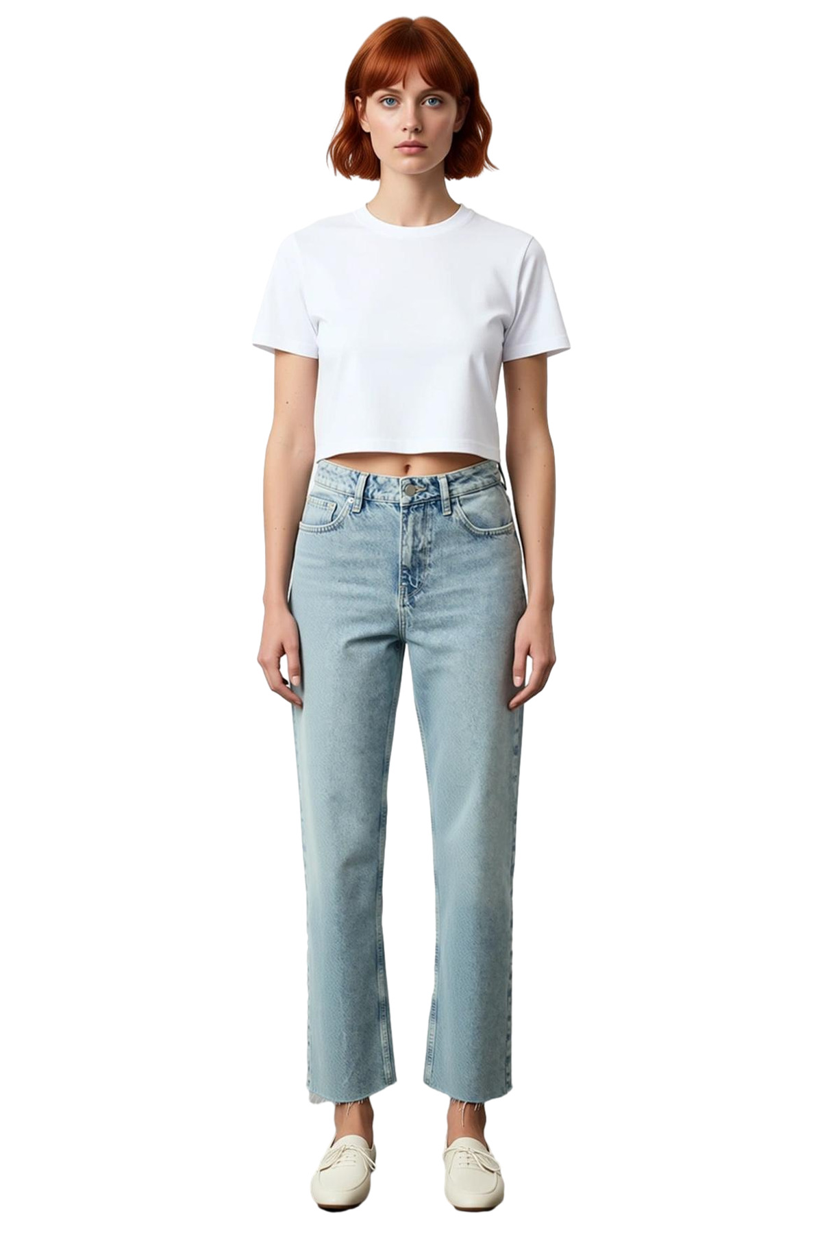 Kadın Moda Yüksek Bel Straight Jean Pantolon Pamuk Denim Günlük Stil Mevsimlik Kullanım