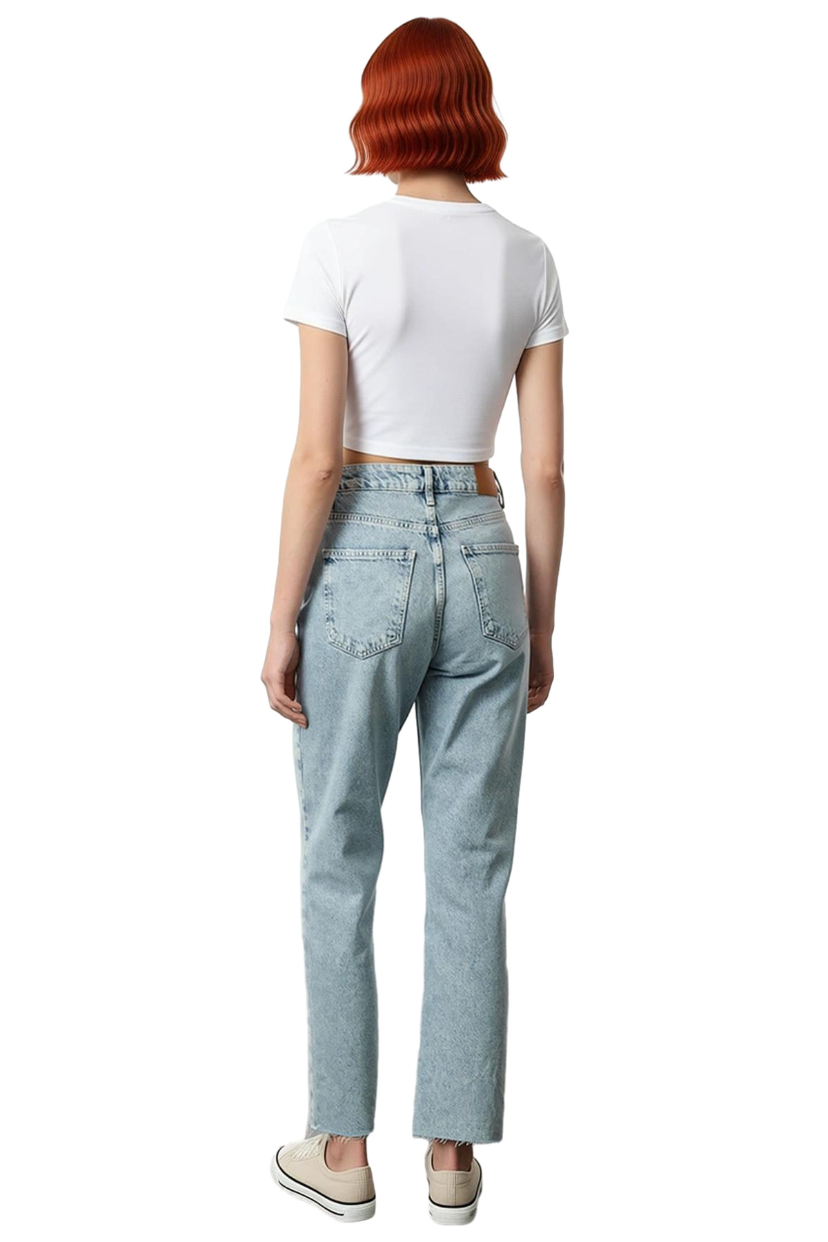 Kadın Moda Yüksek Bel Straight Jean Pantolon Pamuk Denim Günlük Stil Mevsimlik Kullanım