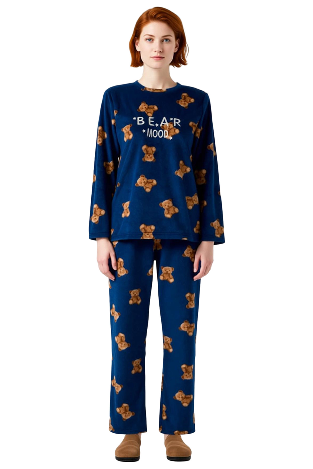 Kadın Ayıcıklı Desenli Polar Pijama Takımı Kışlık Rahat Uyku Seti Premium Kalite Profesyonel Görünüm
