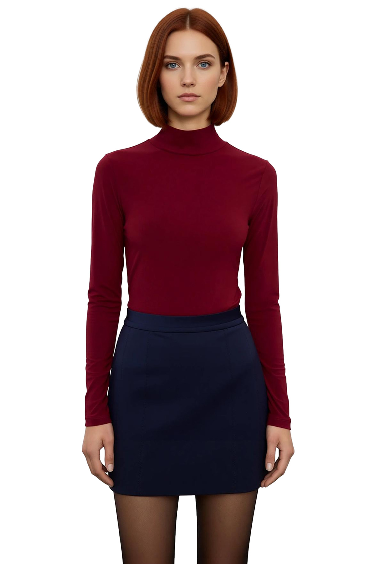 Kadın Dik Yaka Uzun Kollu Fitted Örme Bluz Smart Casual Kış Koleksiyonu İçin İdeal Bir Seçenek
