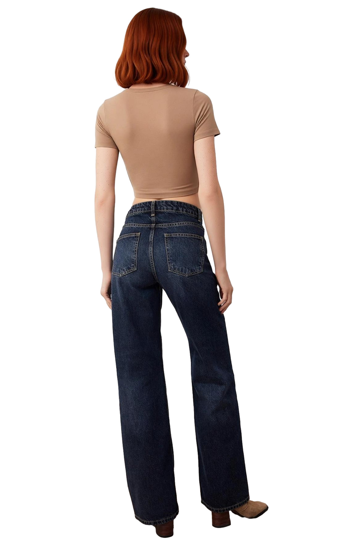 Kadın Koyu Wide Leg Denim Pantolon Fonksiyonel Dayanıklı Kaliteli Konforlu Estetik Premium