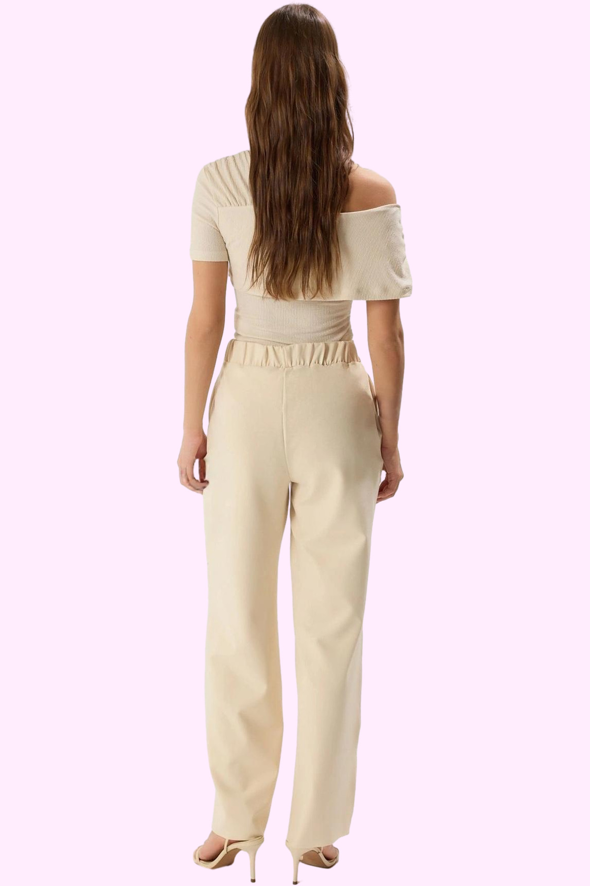 Kadın Moda Yüksek Bel Geniş Paça Örme Pantolon Regular Boy Düz Desen Yazlık