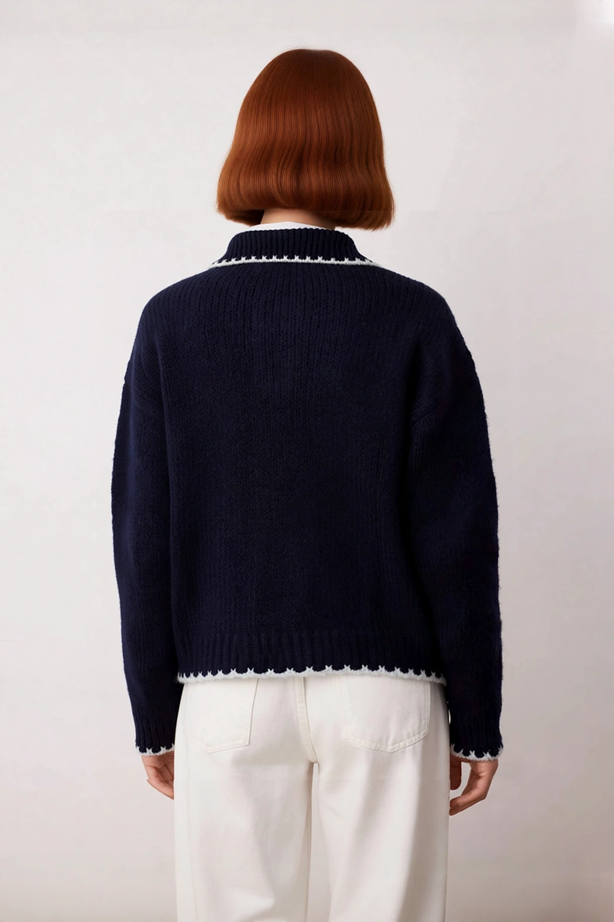 Kadın Oversize Polo Yaka Renk Bloklu Triko Kazak Kışlık Günlük Rahat ve Şık Kombinler İçin İdeal