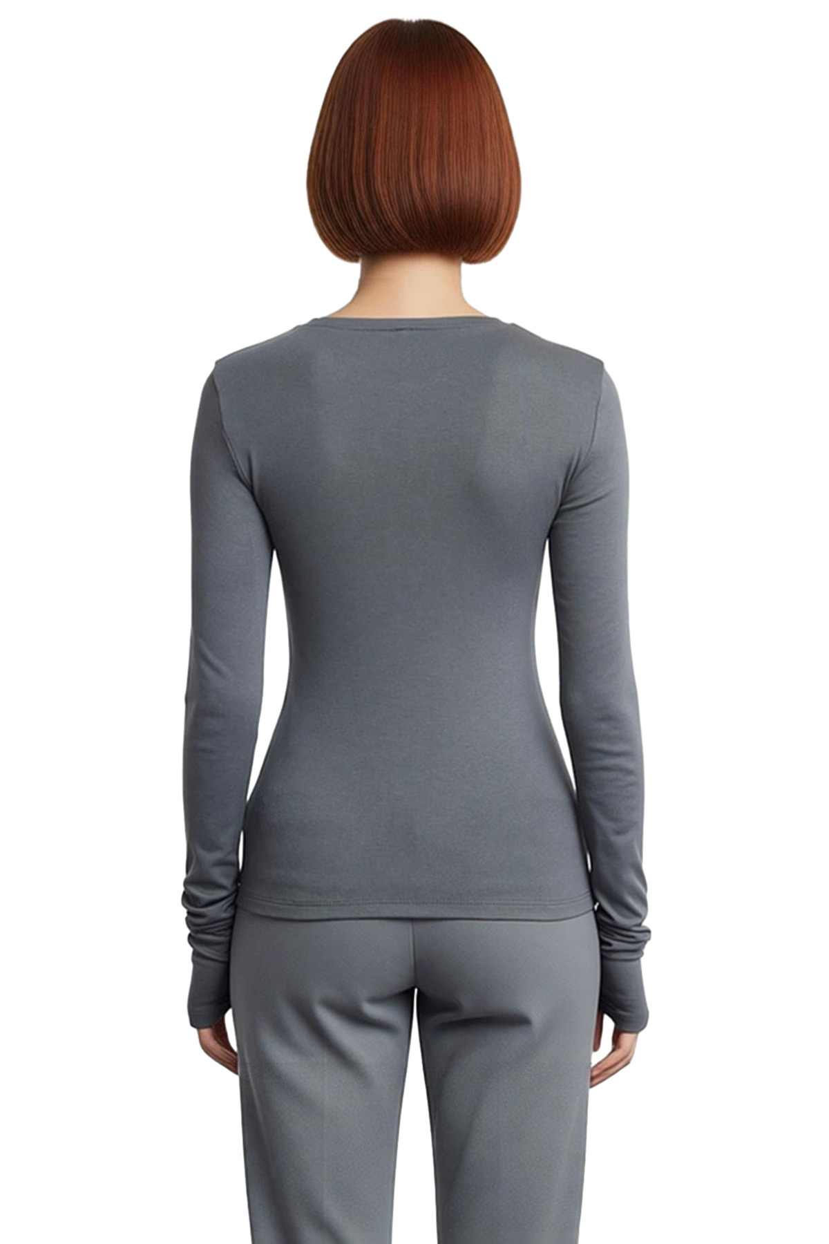 Kadın Antrasit Viskon Çizgili Fitted Uzun Kollu Basic Bluz Cool & Comfort Persona İle Günlük