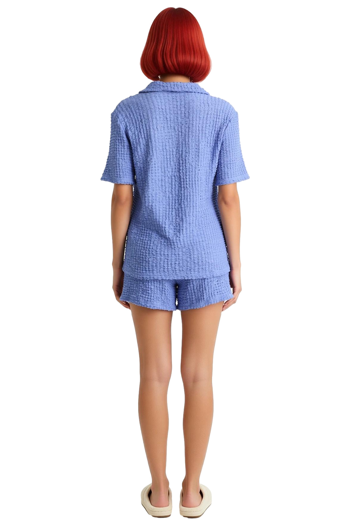 Kadın Örme Pijama Takımı Bürümcük Dokuma Rahat Kalıp Yazlık Şık Görünüm Özel Tasarım Yüksek Kalite