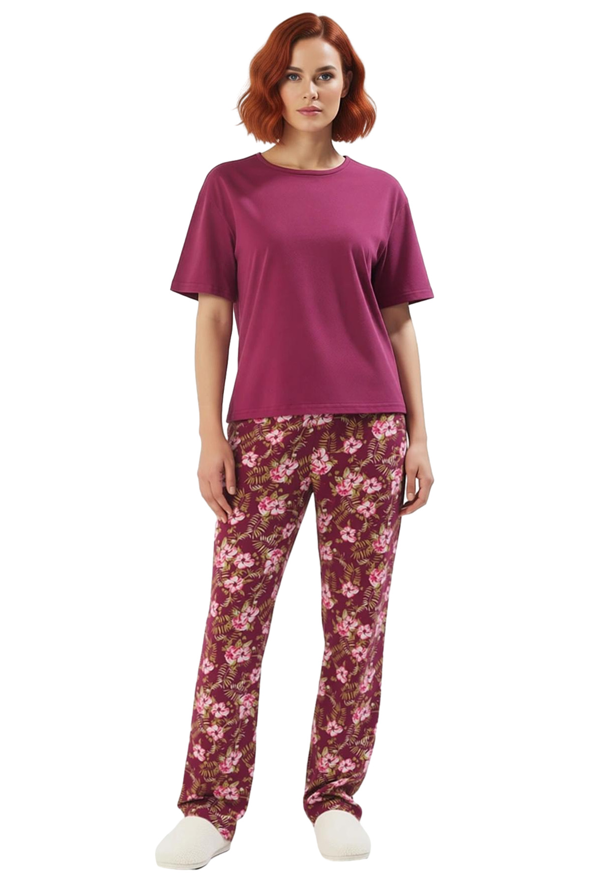 Kadın Kısa Kollu Bisiklet Yaka Pamuklu Pijama Takımı Rahat Ve Şık Dayanıklı Malzeme