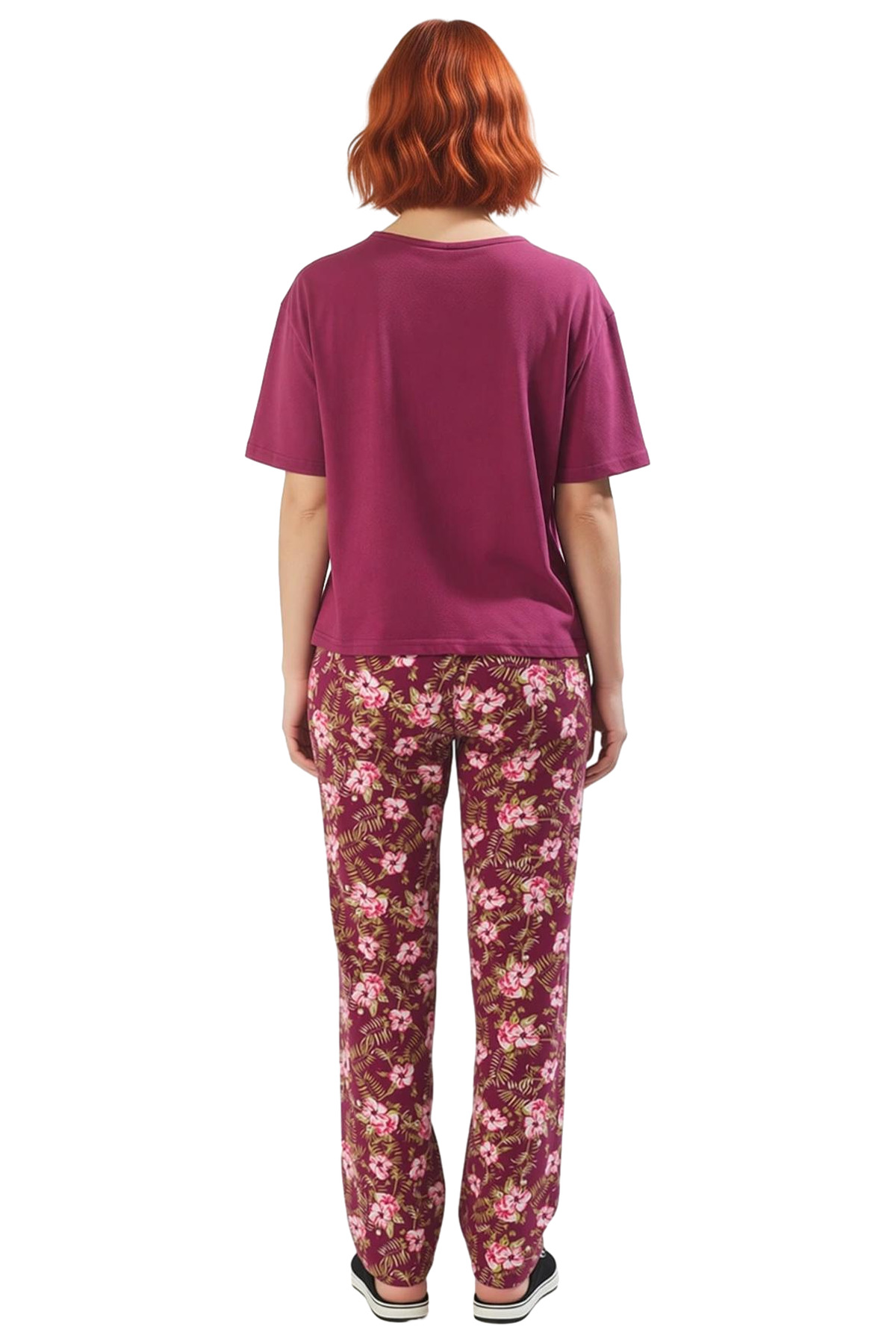 Kadın Kısa Kollu Bisiklet Yaka Pamuklu Pijama Takımı Rahat Ve Şık Dayanıklı Malzeme