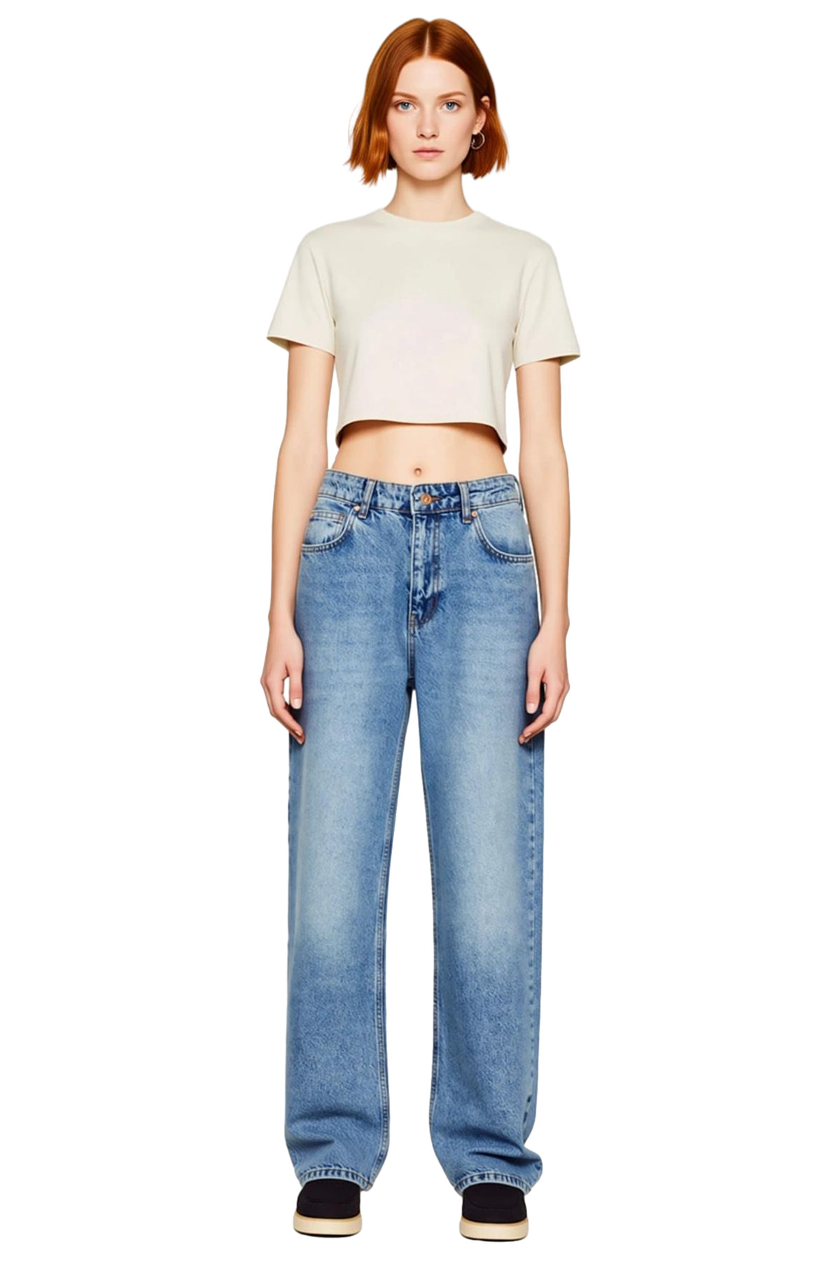 Kadın Açık Straight Kesim Yüksek Bel Denim Pantolon Fonksiyonel Dayanıklı Kaliteli Estetik