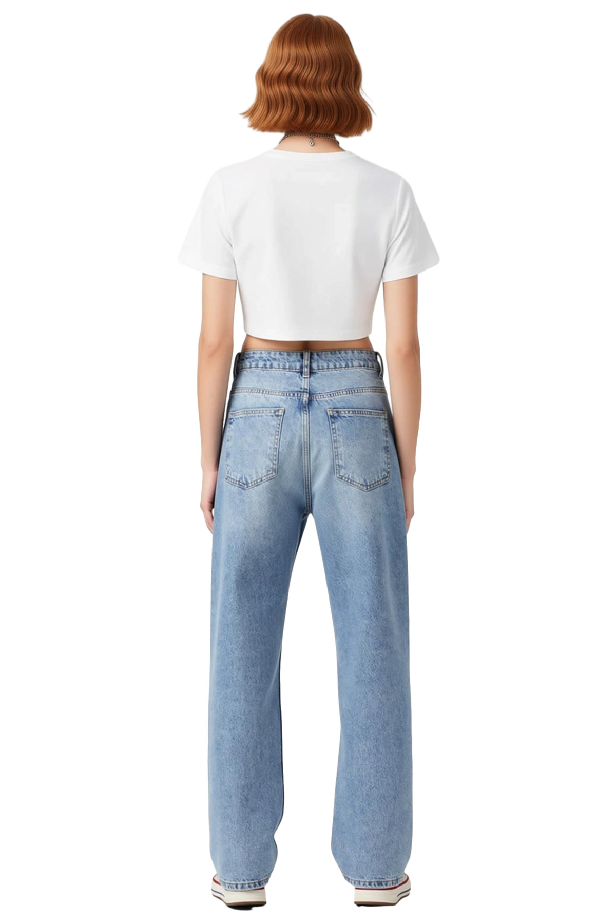 Kadın Açık Straight Kesim Yüksek Bel Denim Pantolon Fonksiyonel Dayanıklı Kaliteli Estetik