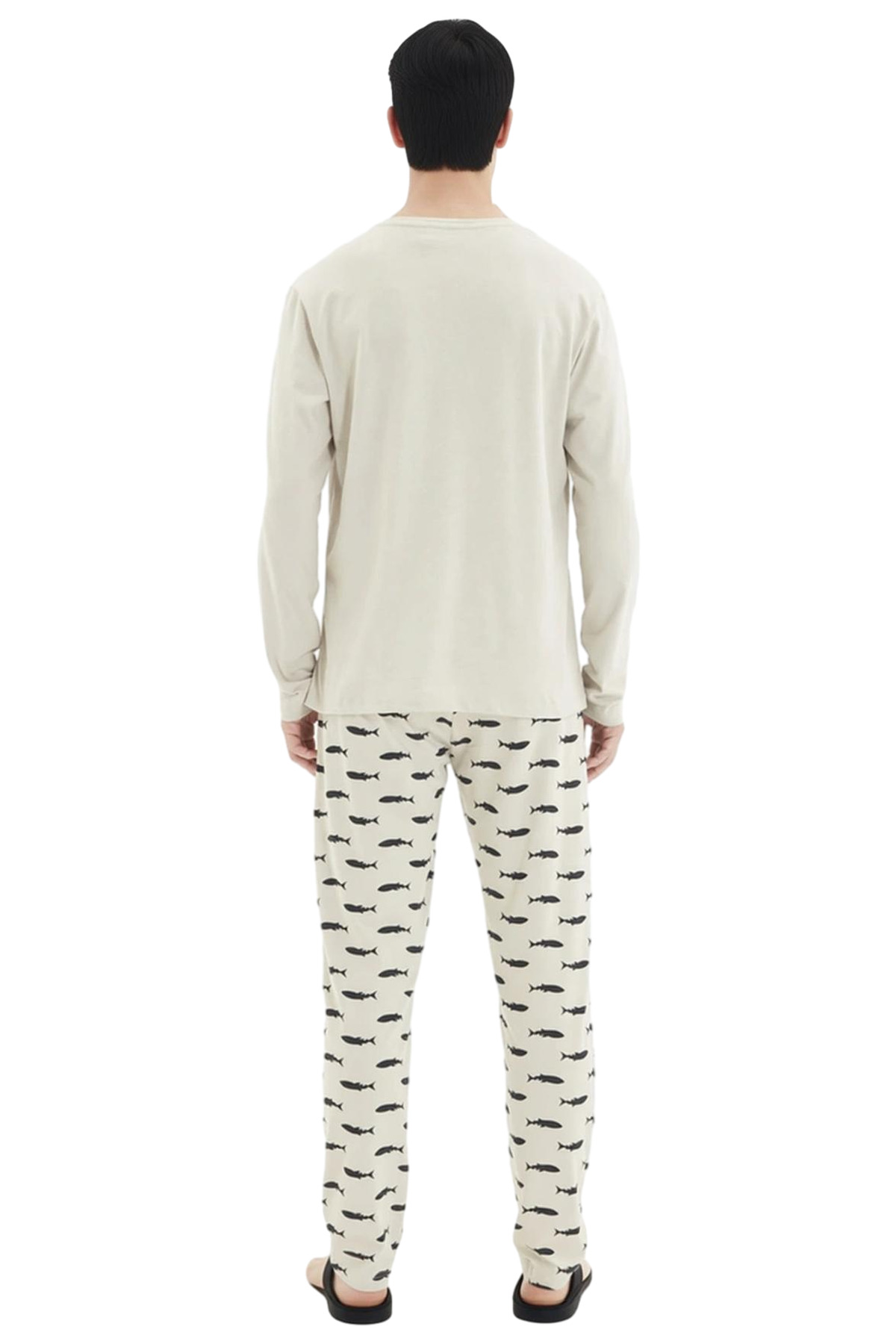Erkek Balık Desenli Bisiklet Yaka Uzun Kollu Pijama Takımı Fonksiyonel Dayanıklı Kaliteli Şık