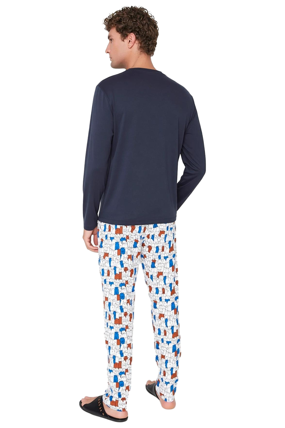 Erkek Hayvan Desenli Bisiklet Yaka Pamuklu Pijama Takımı Fonksiyonel Dayanıklı Kaliteli Şık
