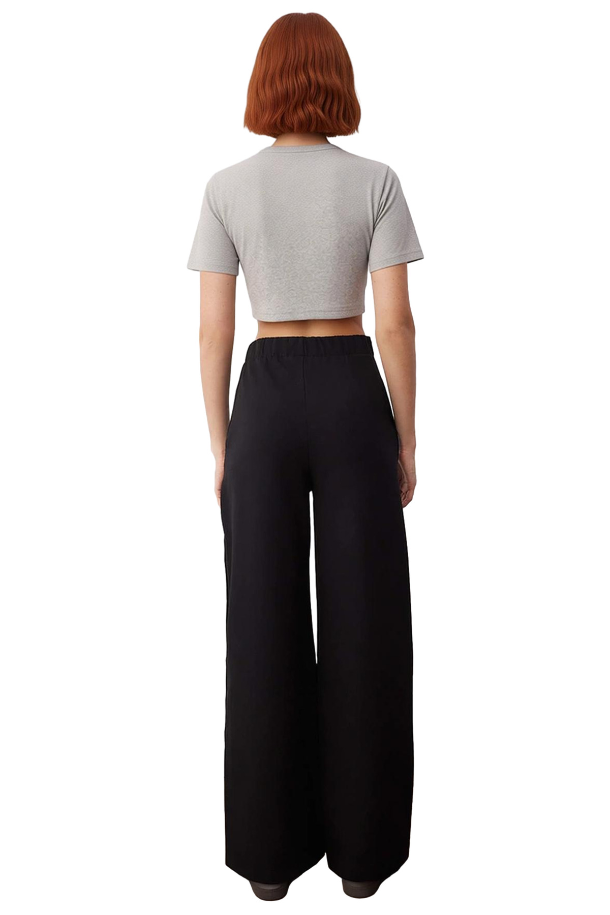 Kadın Moda Geniş Paça Dokuma Pantolon Yüksek Bel Düz Desenli Casual Günlük Yazlık Kullanım