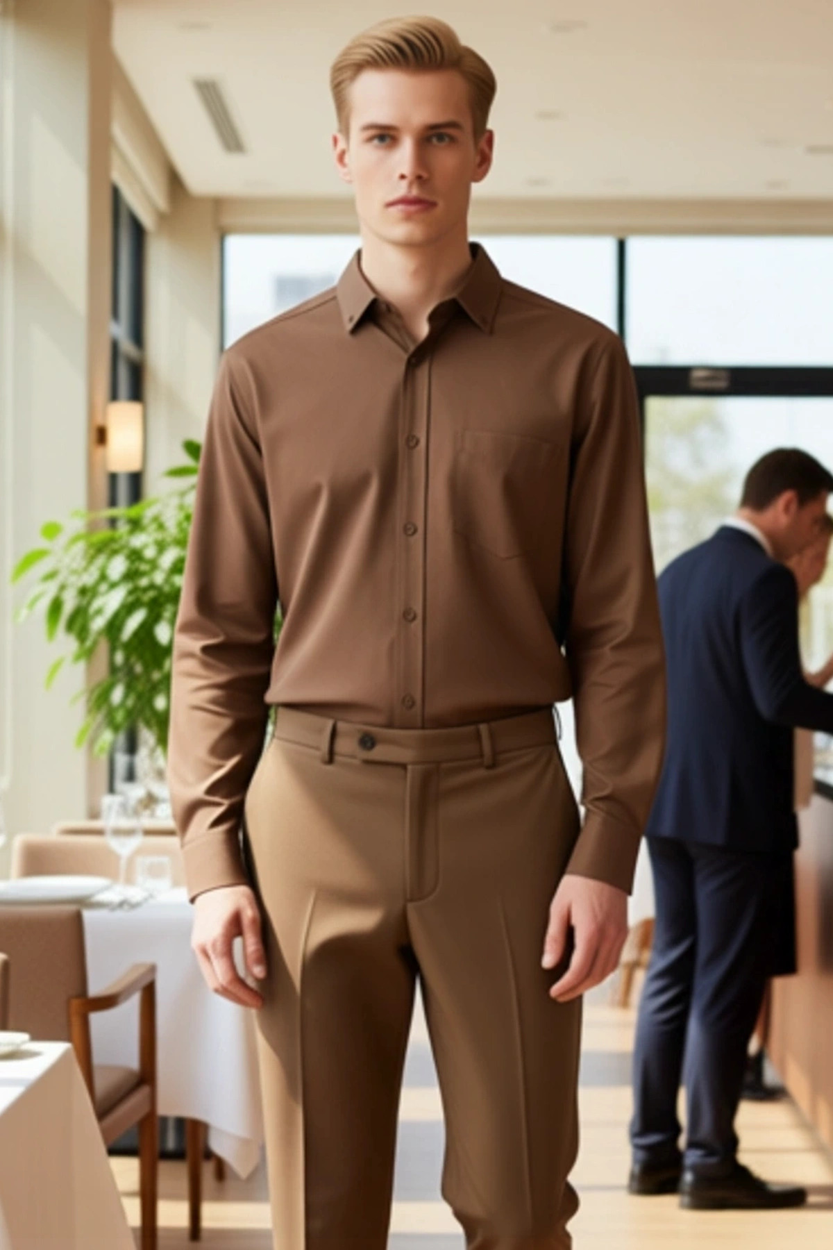Erkek Gabardin Dokulu Uzun Kollu Düz Renk Regular Kesim Klasik Gömlek Günlük Şıklık Modern