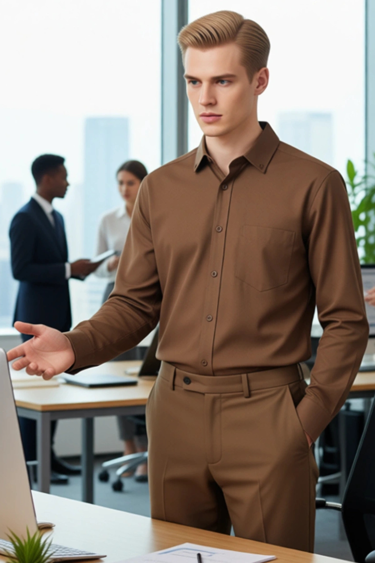 Erkek Gabardin Dokulu Uzun Kollu Düz Renk Regular Kesim Klasik Gömlek Günlük Şıklık Modern