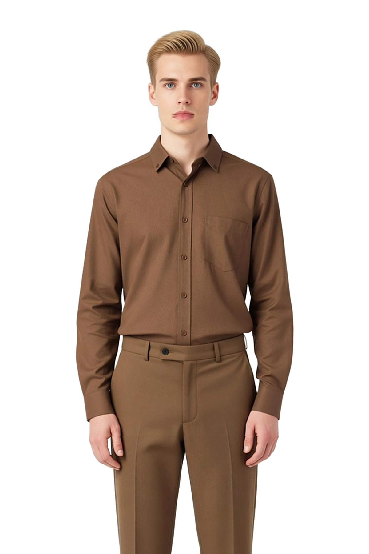 Erkek Gabardin Dokulu Uzun Kollu Düz Renk Regular Kesim Klasik Gömlek Günlük Şıklık Modern
