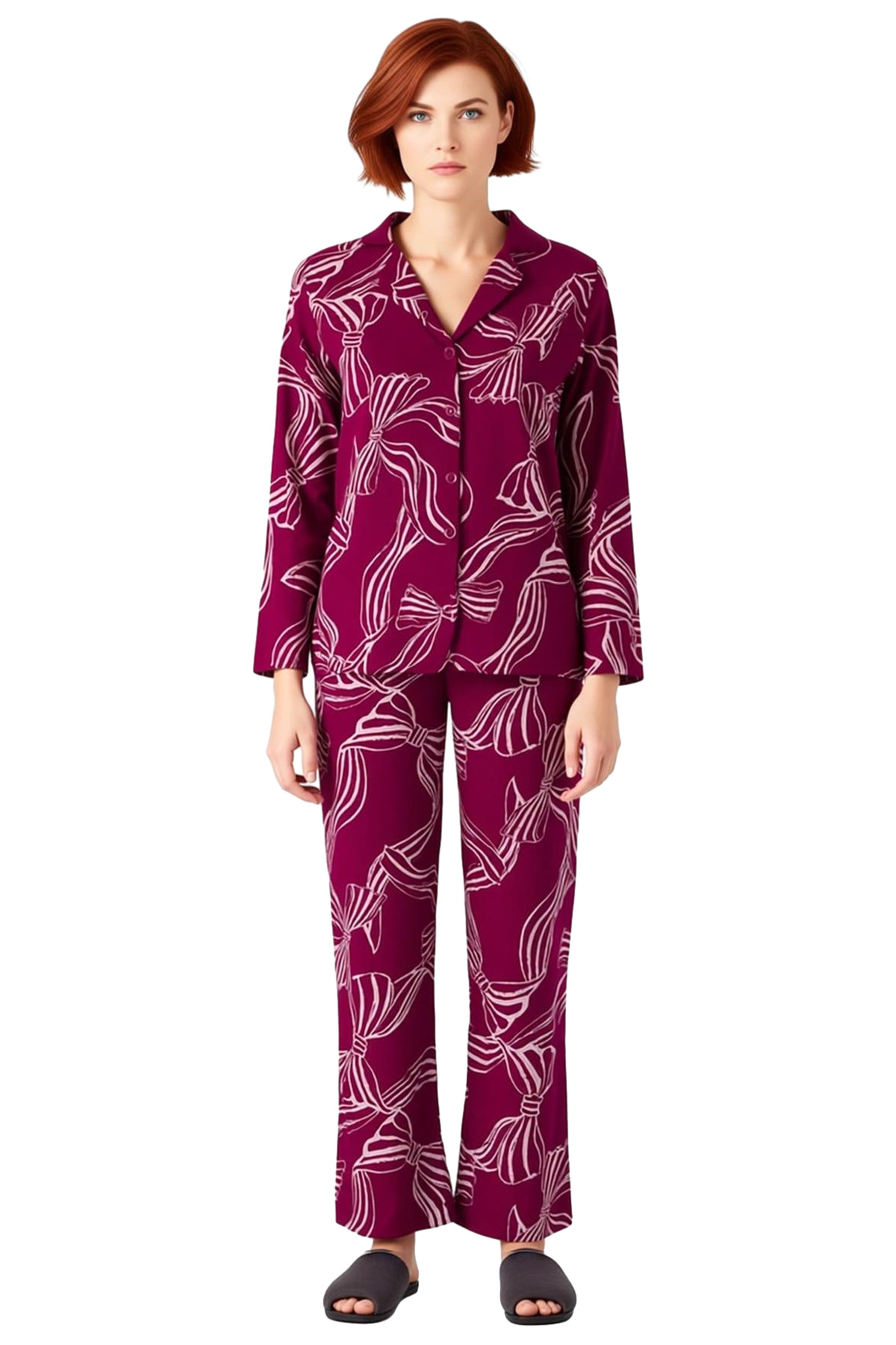 Kadın Viskon Kaplan Desenli Gömlek Yaka Pijama Takımı Fonksiyonel Dayanıklı Kaliteli Rahat