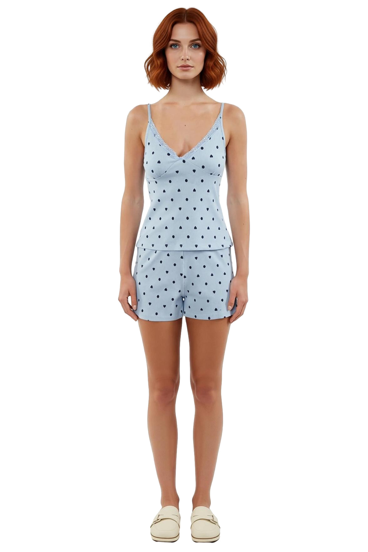 Kadın Çiçekli Dantelli Pamuklu İnce Askılı Pijama Takımı Uzun Ömürlü Seçkin Malzeme Özenle Seçilmiş