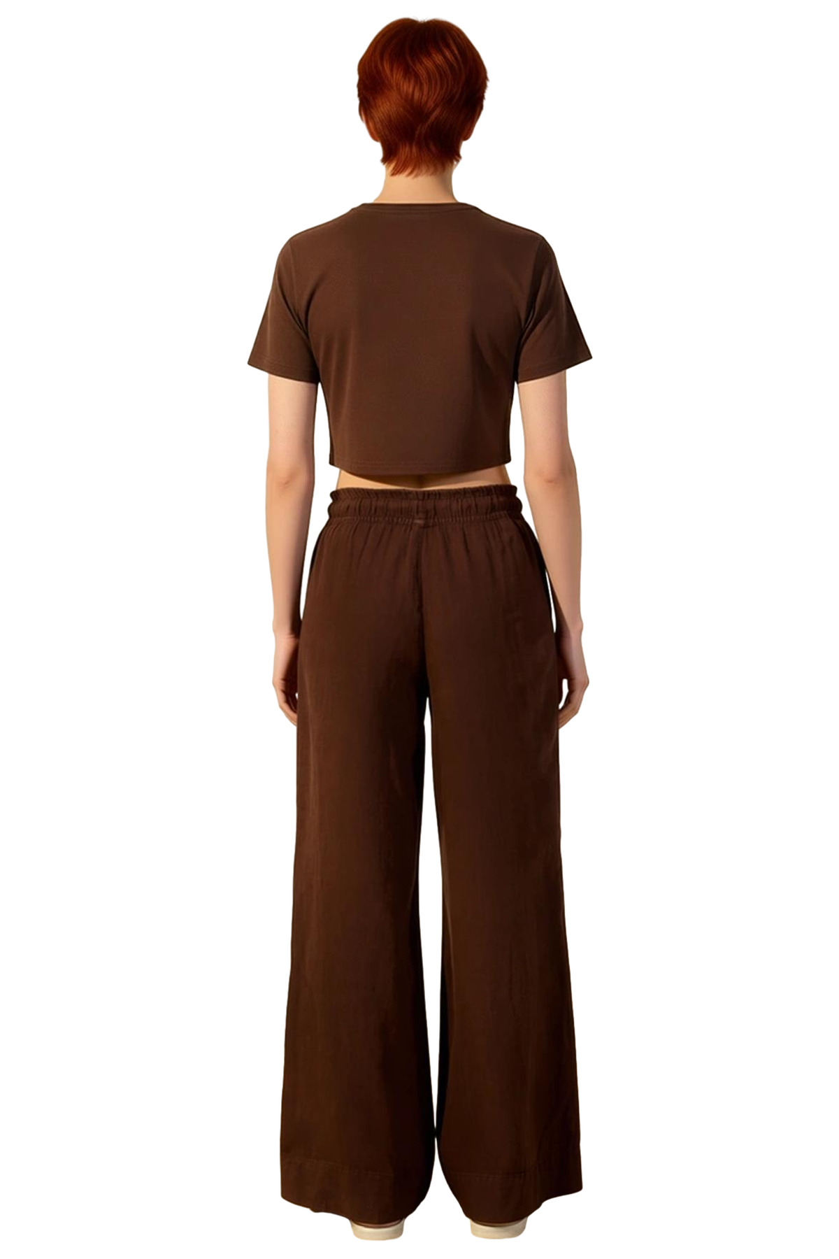 Kadın Moda Yüksek Bel Geniş Paça Keten Pantolon Günlük Kullanım Yazlık