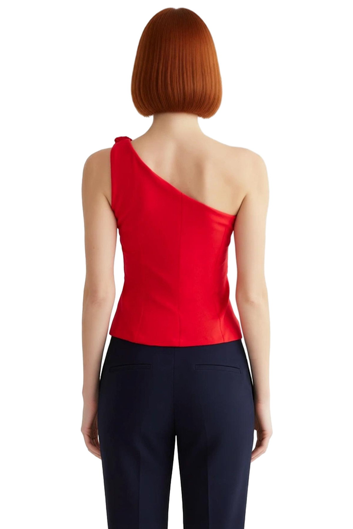 Şık Asimetrik Yaka Fitted Bluz Polyester Elastan Yazlık Kaliteli İşçilik Rahat Kullanım
