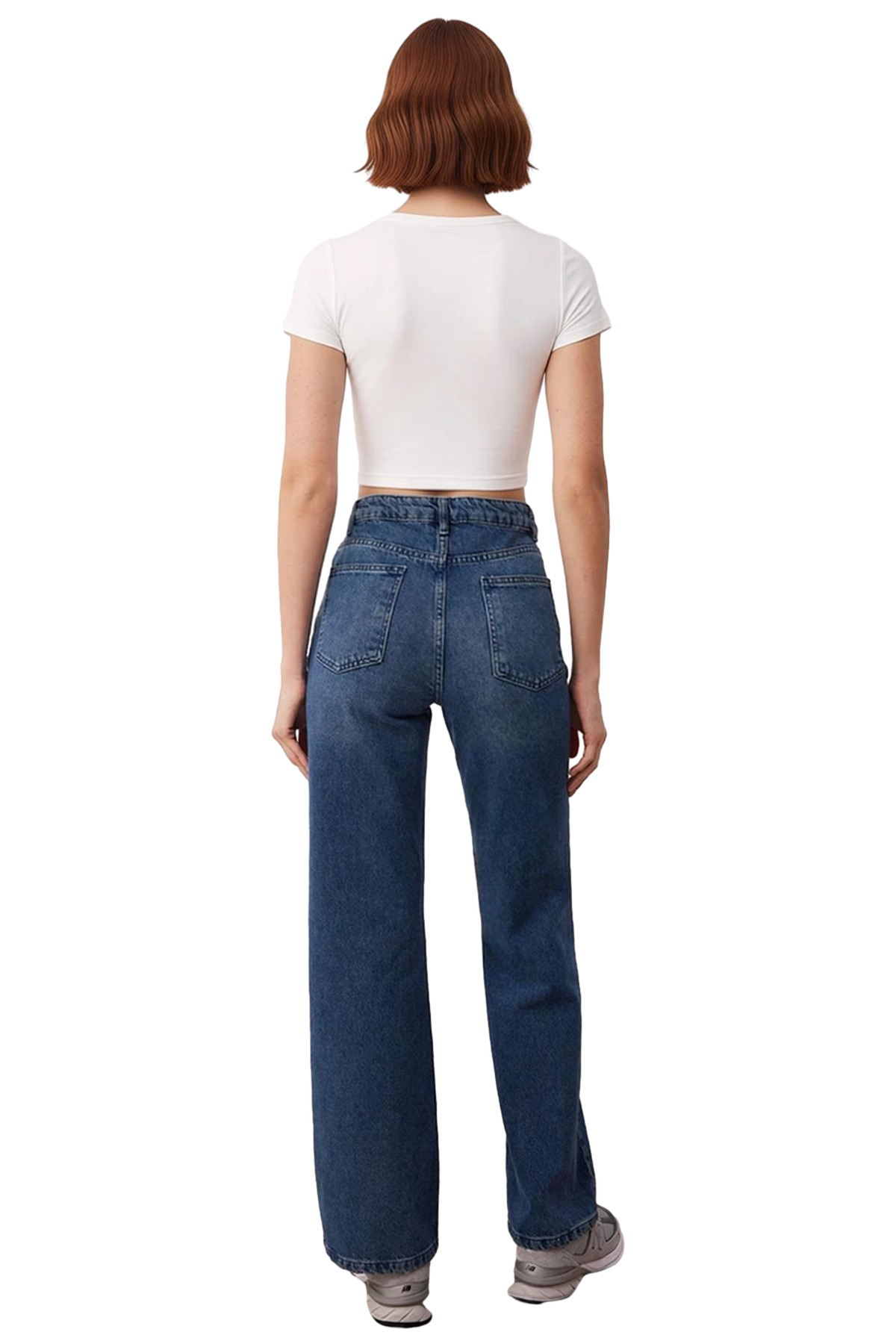Kadın Yüksek Bel Geniş Paça Denim Pantolon Fonksiyonel Dayanıklı Kaliteli Konforlu Estetik