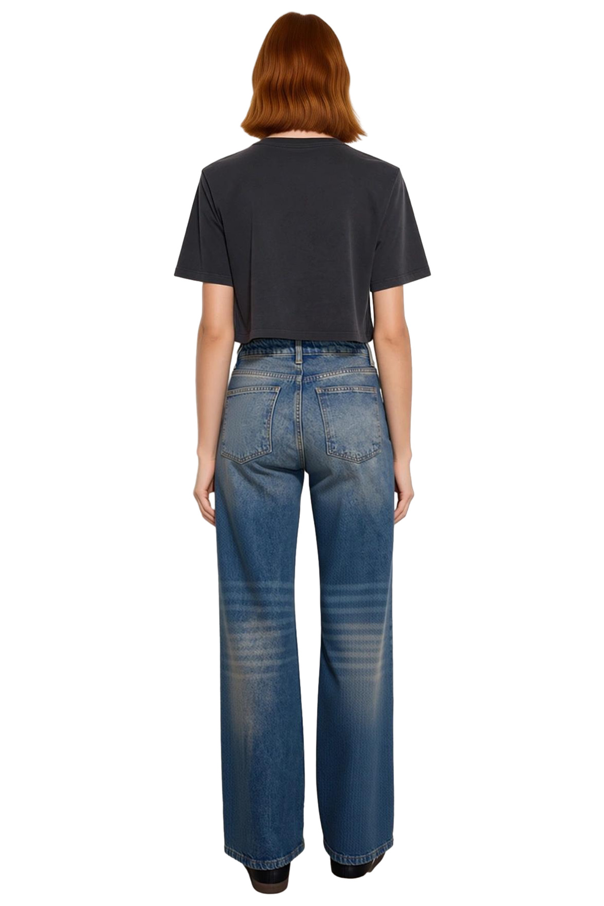 Kadın Vintage Efektli Wide Leg Jean Pantolon Fonksiyonel Dayanıklı Kaliteli Konforlu Rahat
