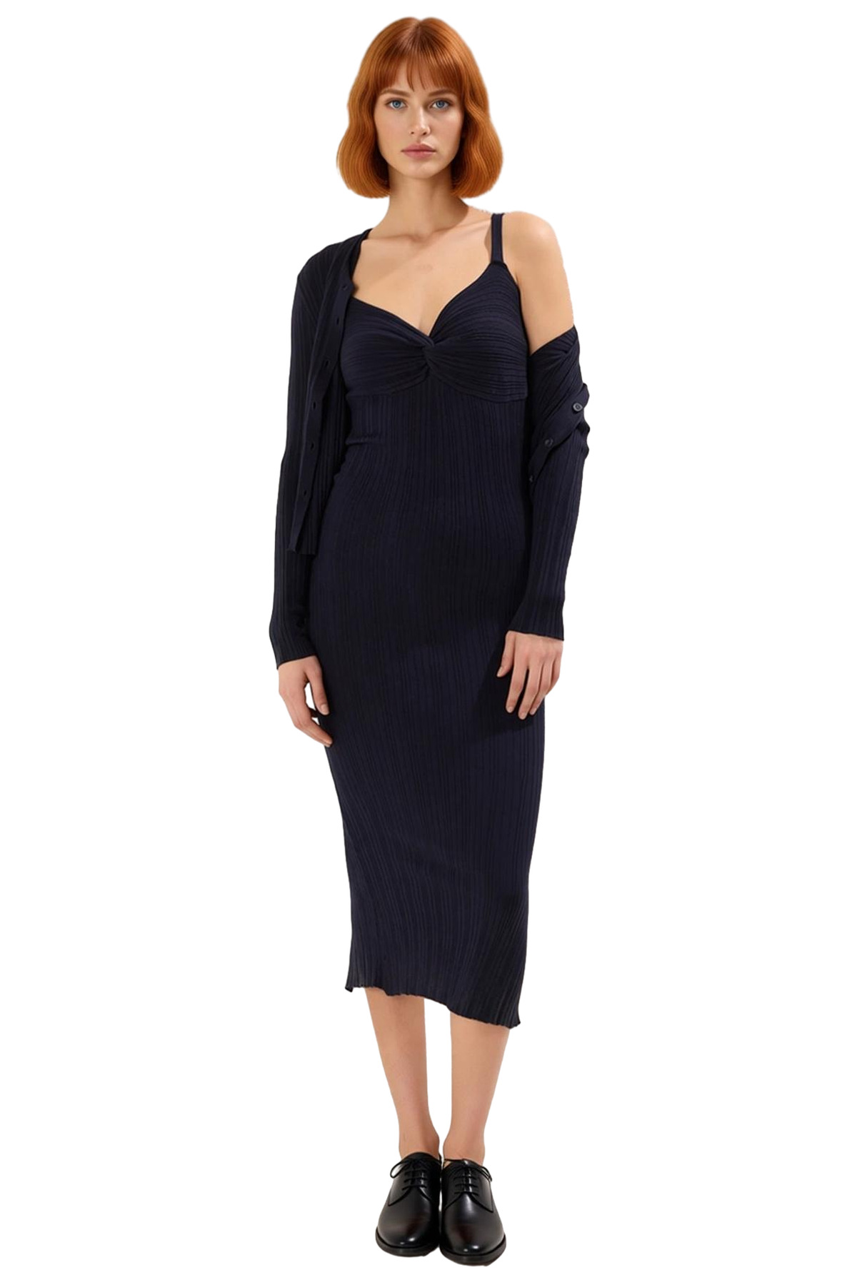 Kadın Bodycon Triko Maxi Hırka Elbise Seti İnce Kumaş Rahat Şık Günlük Kombinler Sunar Kaliteli