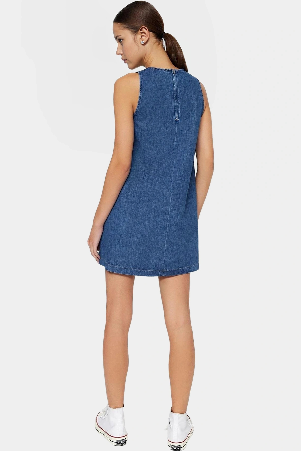Kadın Mini Denim Elbise Shift Kalıp Pamuk Günlük Stil Hafta Sonu Yaz Aylarının Vazgeçilmezi