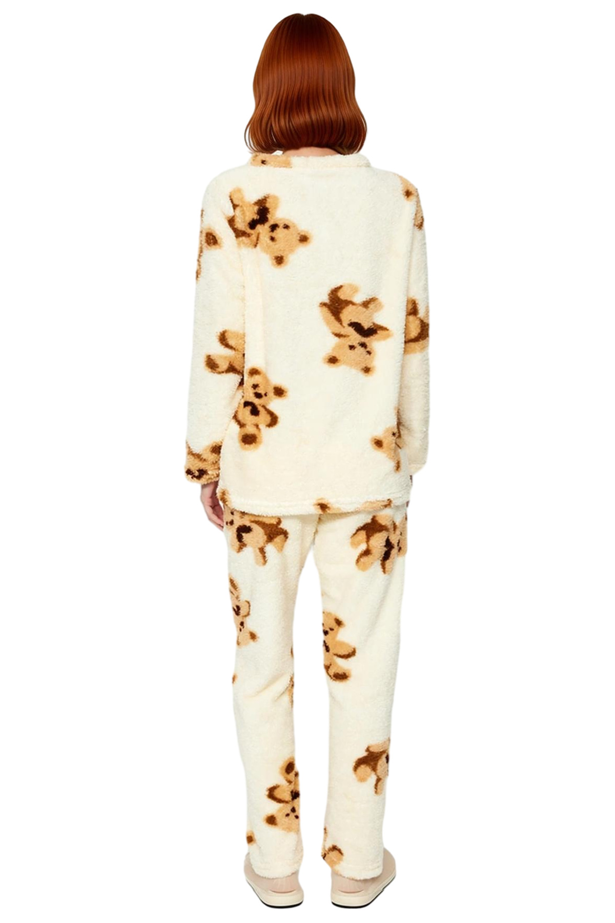 Kadın Kışlık Ayıcıklı Wellsoft Pijama Takımı Rahat Ev Giyim Seti Dayanıklı Malzeme Premium Kalite