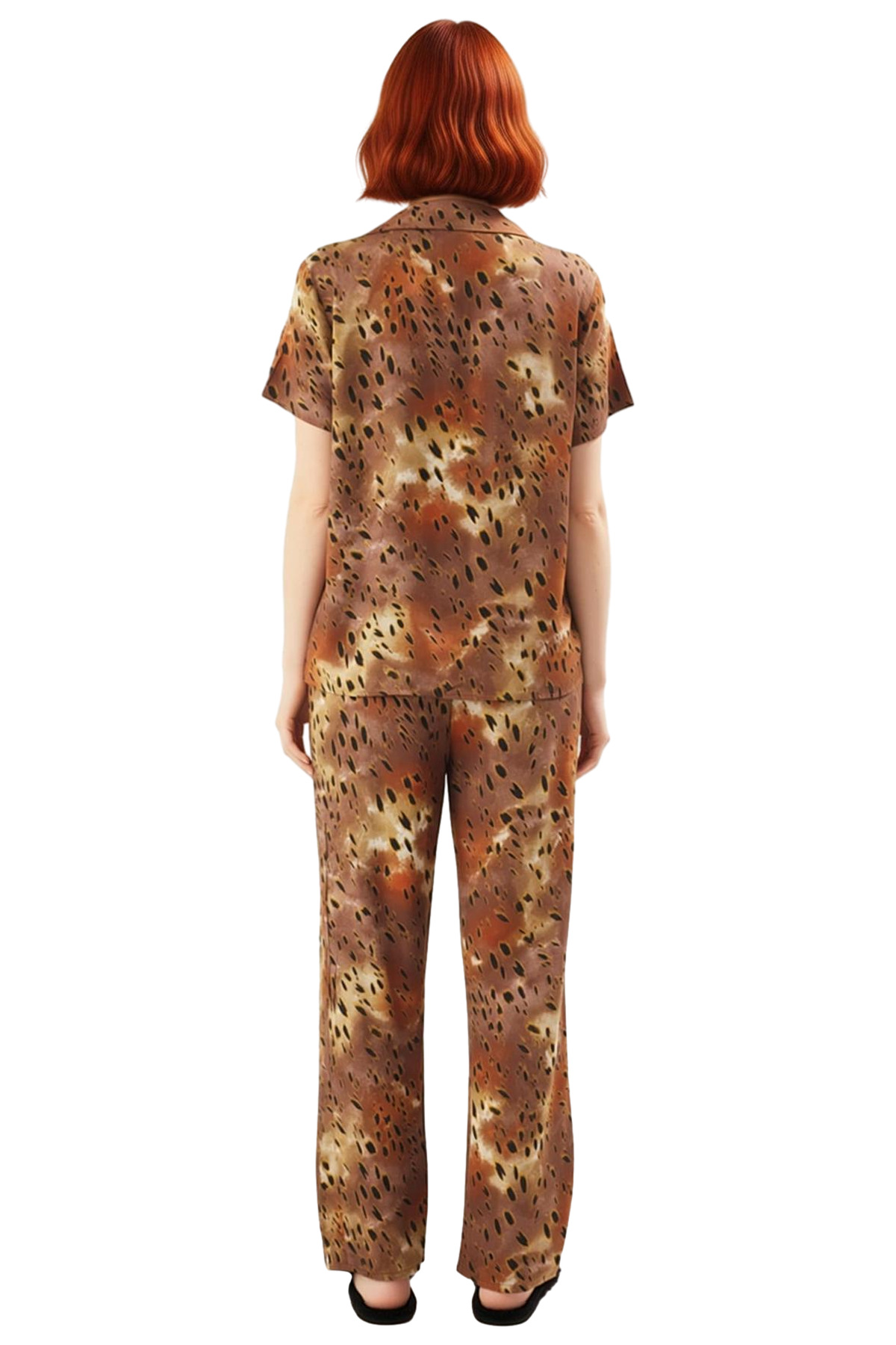 Kadın Şık Leopar Desenli Viskon Pijama Takımı Rahat Ev Giyim Seti Ve Trend Tasarım Yüksek Kalite