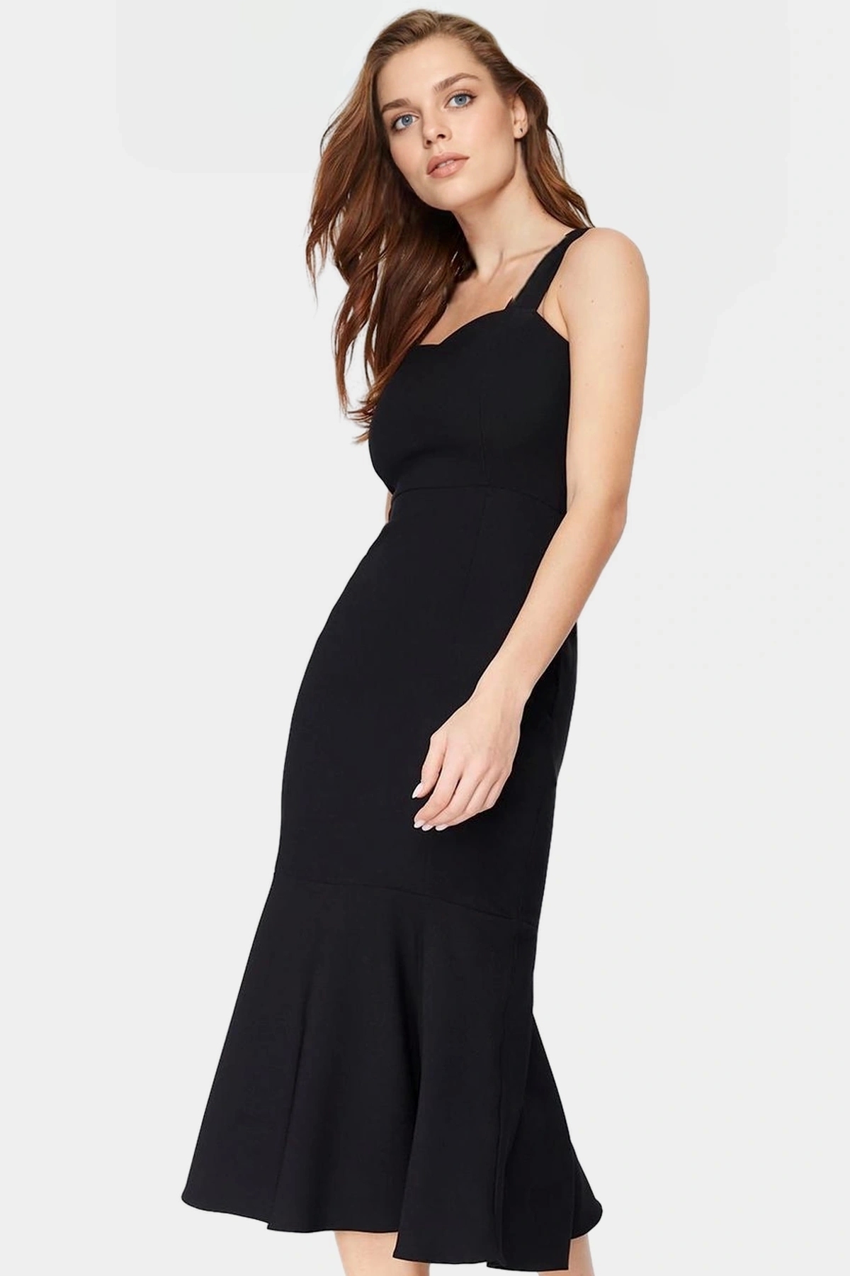 Kadın Midi Boy Bodycon Elbise Kalp Yaka Dokuma Kumaş Yazlık Günlük Kullanım Modern Tasarım