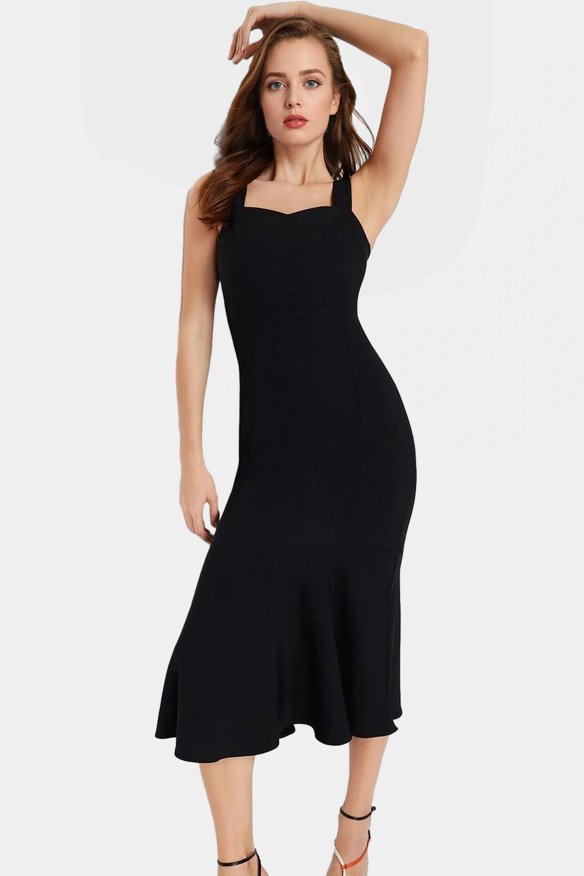 Kadın Midi Boy Bodycon Elbise Kalp Yaka Dokuma Kumaş Yazlık Günlük Kullanım Modern Tasarım