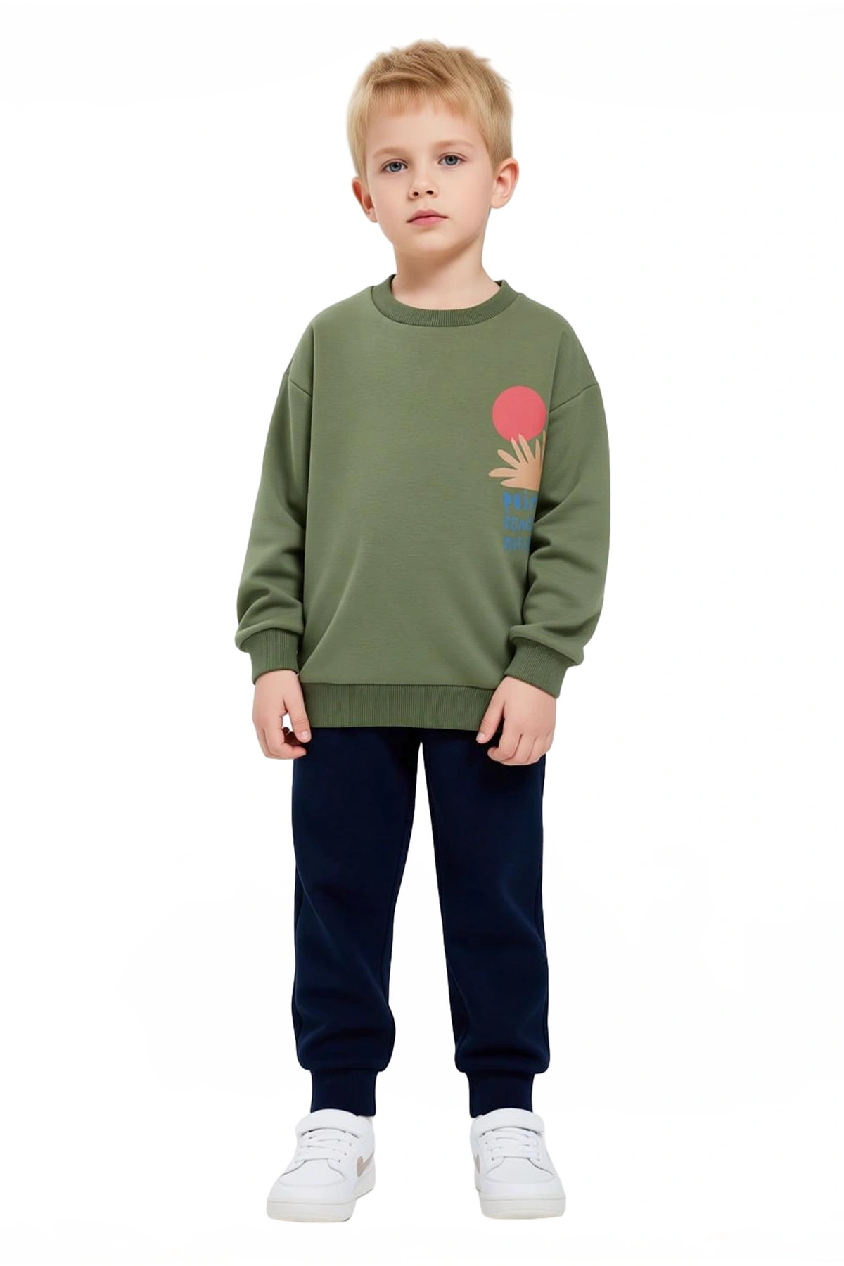 Erkek Çocuk Pamuklu Örme Bisiklet Yaka Regular Fit Sweatshirt ve Eşofman Takımı Kaliteli Şık