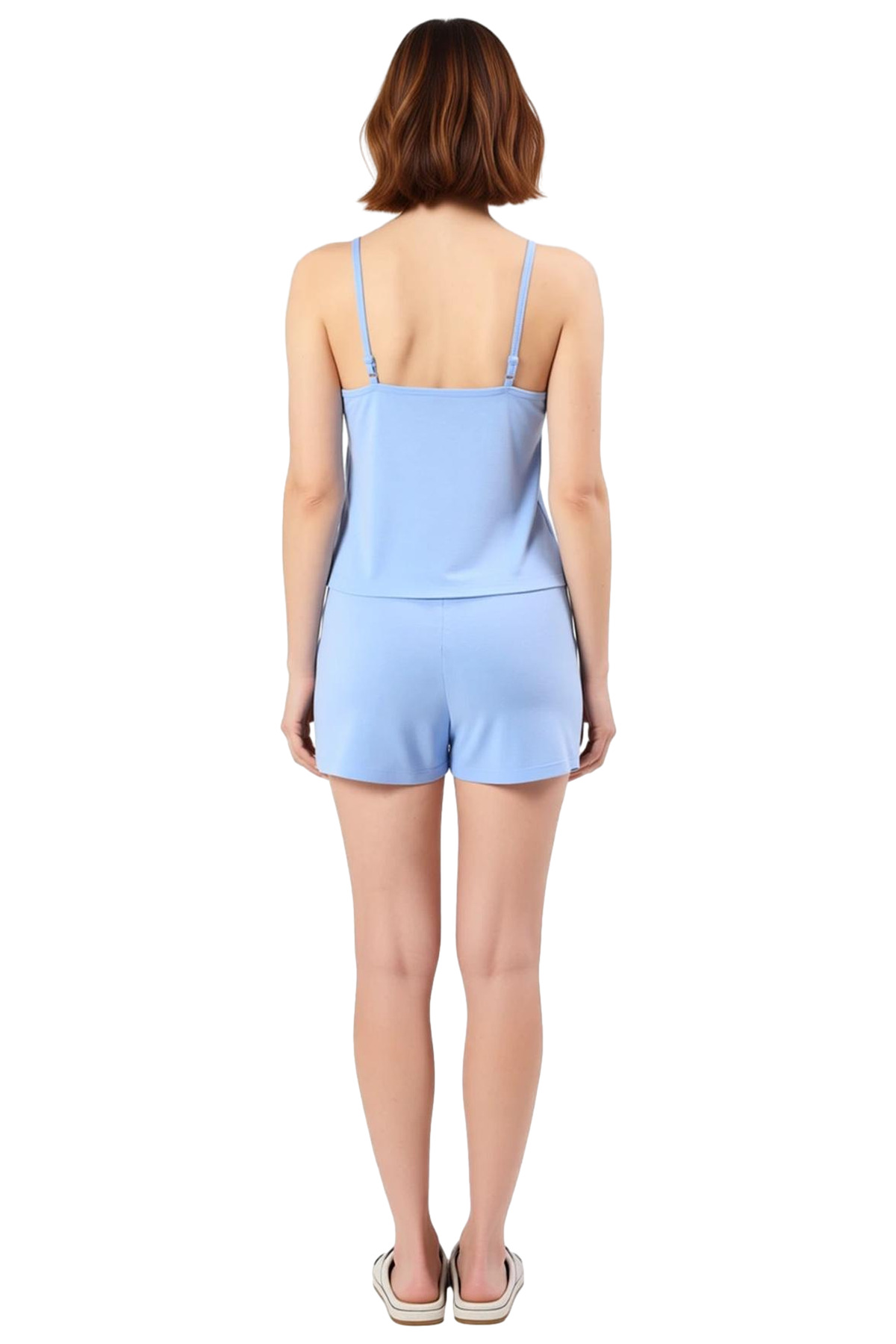 Kadın Fitilli Örme Pijama Takımı İnce Askılı Rahat Kalıp Yazlık Dayanıklı Malzeme