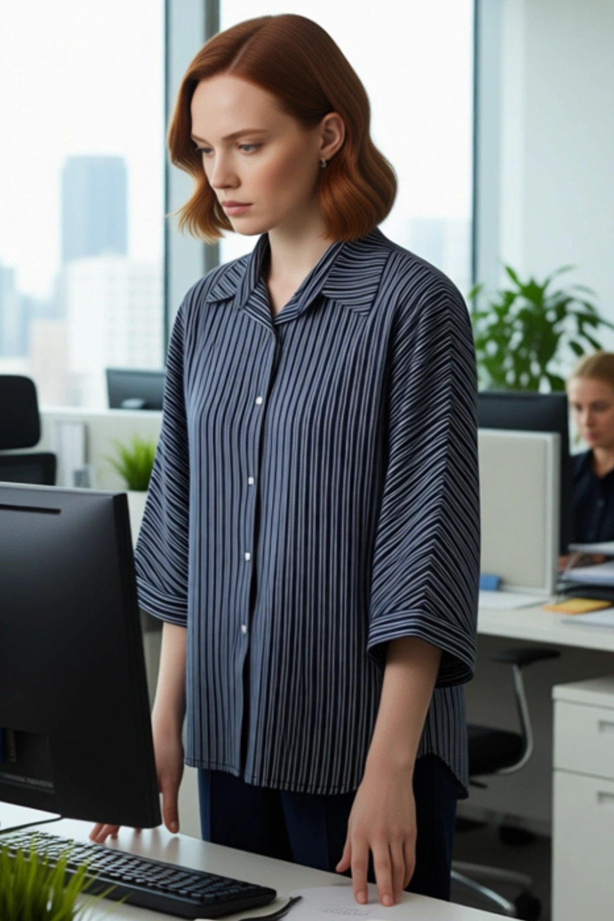 Kadın Çizgili Oversize Gömlek Fonksiyonel Dayanıklı Kaliteli Konforlu Estetik Premium Spor