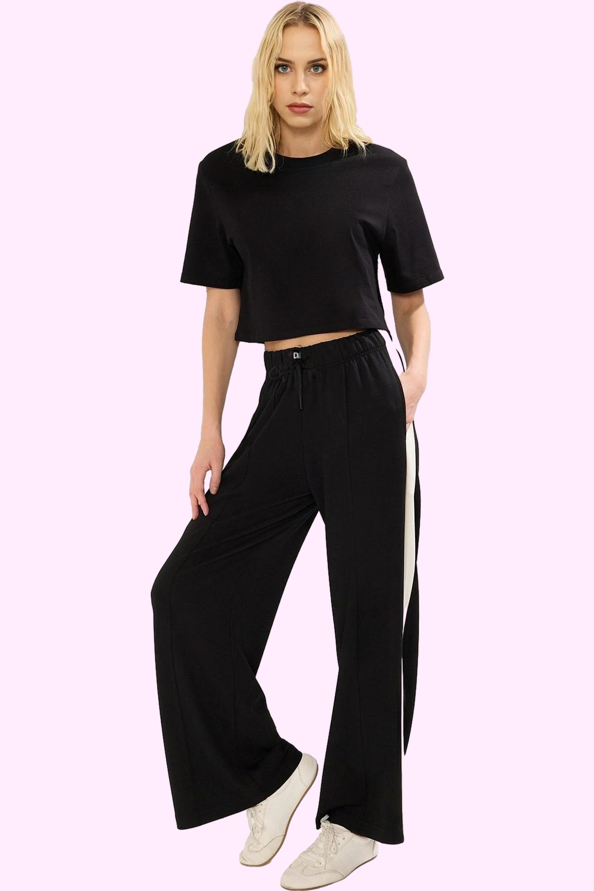 Kadın Moda Geniş Paça Yüksek Bel Straight Pantolon Günlük Kombinler İçin Yazlık