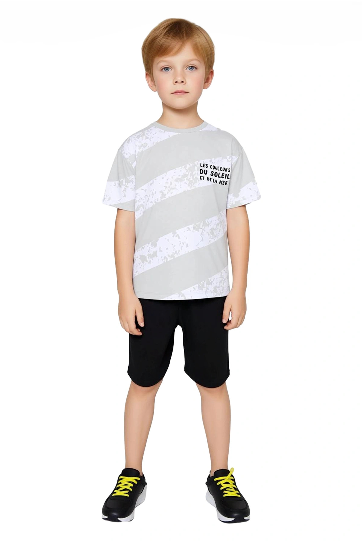 Erkek Çocuk Pamuklu Bisiklet Yaka Kısa Kollu T Shirt Ve Şort Takımı Kaliteli Şık Rahat