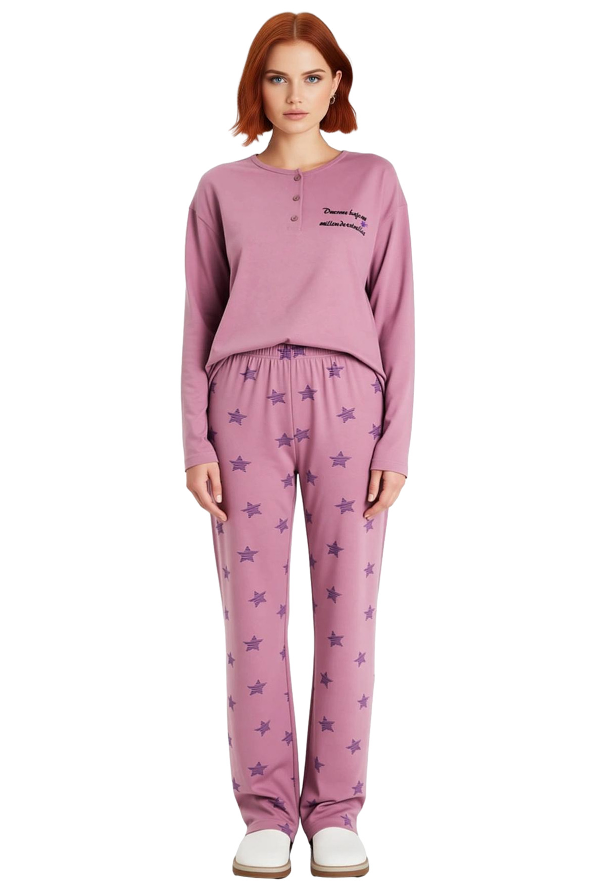 Kadın Gül Kurusu Yıldız Baskılı Oversize Pijama Takımı Fonksiyonel Dayanıklı Kaliteli Spor