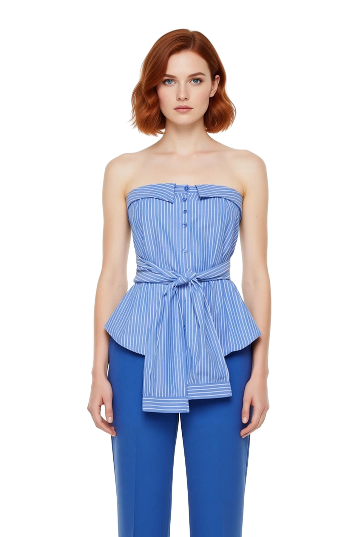 Kadın Çizgili Straplez Peplum Bluz Fonksiyonel Dayanıklı Kaliteli Konforlu Estetik Premium