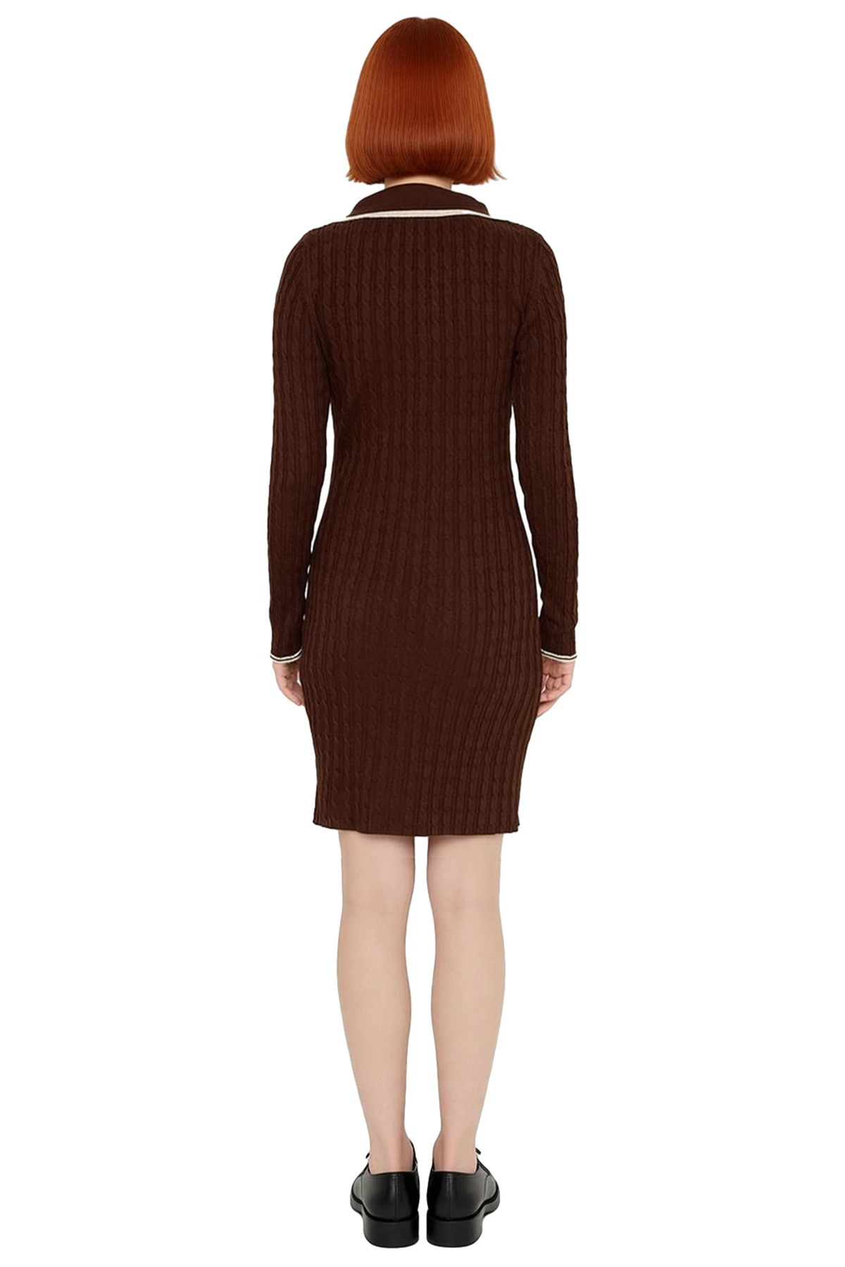 Kadın Kahverengi Akrilik Polo Yaka Bodycon Triko Mini Elbise Rahat Kış Günleri İçin Şık Seçim