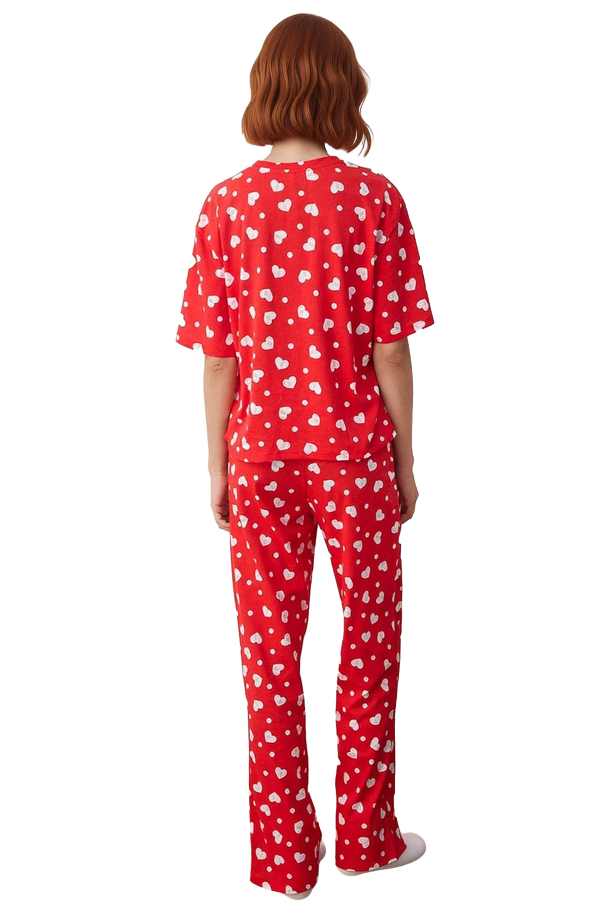 Kadın Kalpli Pamuklu Pijama Takımı Rahat Ev Giyim Seti Seçkin Malzeme Günlük Kullanım İçin
