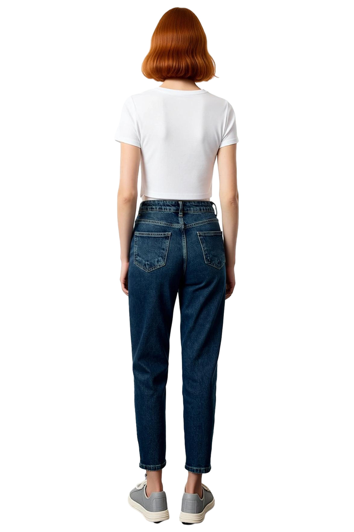Kadın Yüksek Bel Düz Kesim Denim Pantolon Fonksiyonel Dayanıklı Kaliteli Konforlu Estetik Şık