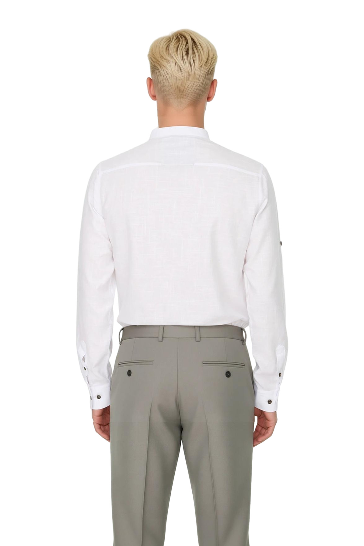 Erkek Slim Fit Hakim Yaka Düz Desen Uzun Kollu Pamuklu Keten Görünümlü Şık Casual Gömlek Spor