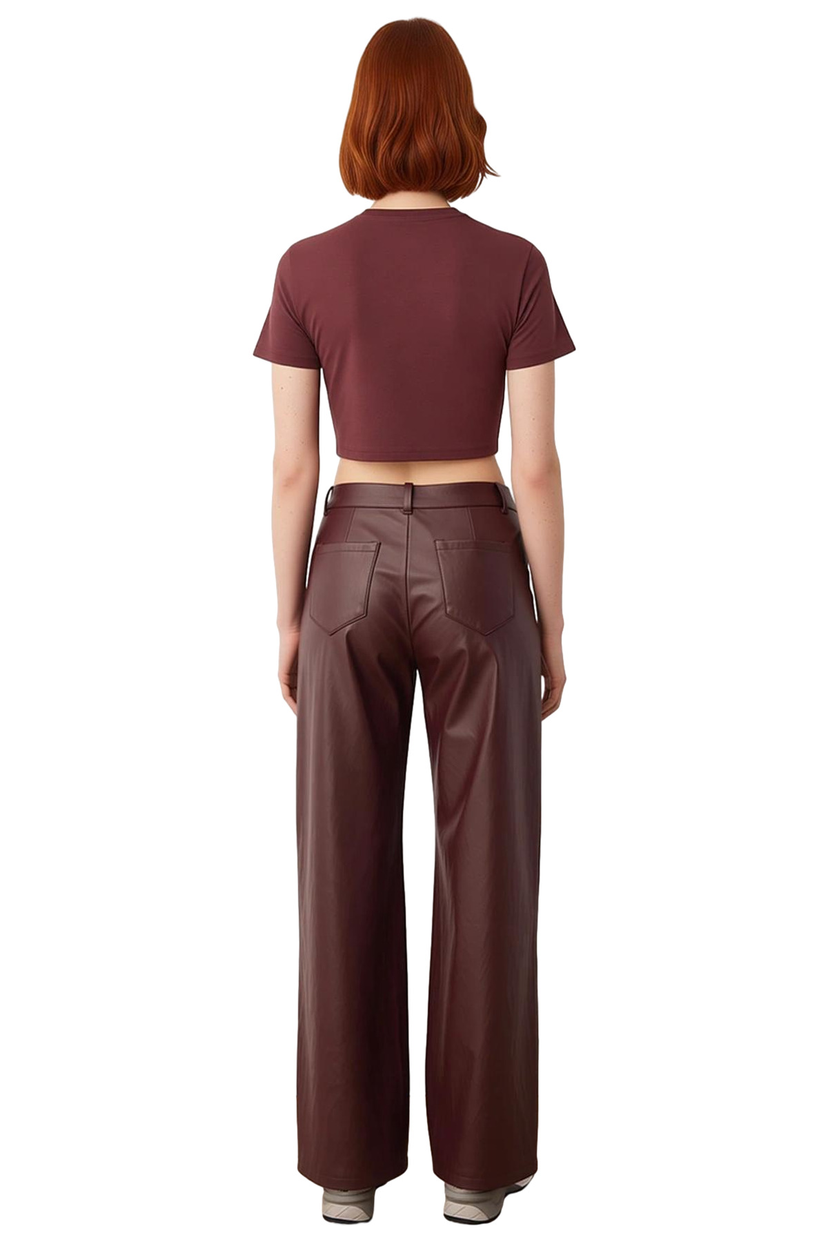 Suni Deri Wide Leg Pantolon Kadın Casual Günlük Kullanım İçin Fonksiyonel Dayanıklı Modern