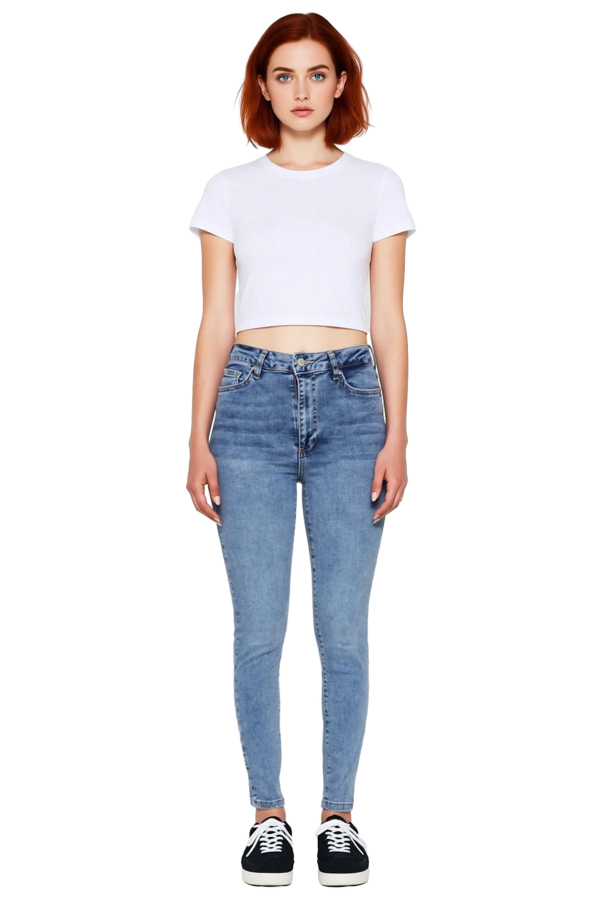 Kadın Moda Skinny Jean Yüksek Bel Uzun Boy Düz Desenli Günlük Hafta Sonu Mevsimlik Kullanım