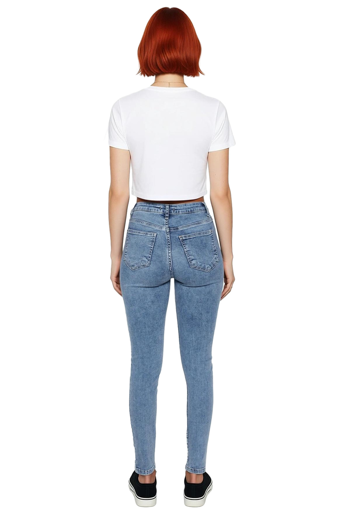 Kadın Moda Skinny Jean Yüksek Bel Uzun Boy Düz Desenli Günlük Hafta Sonu Mevsimlik Kullanım