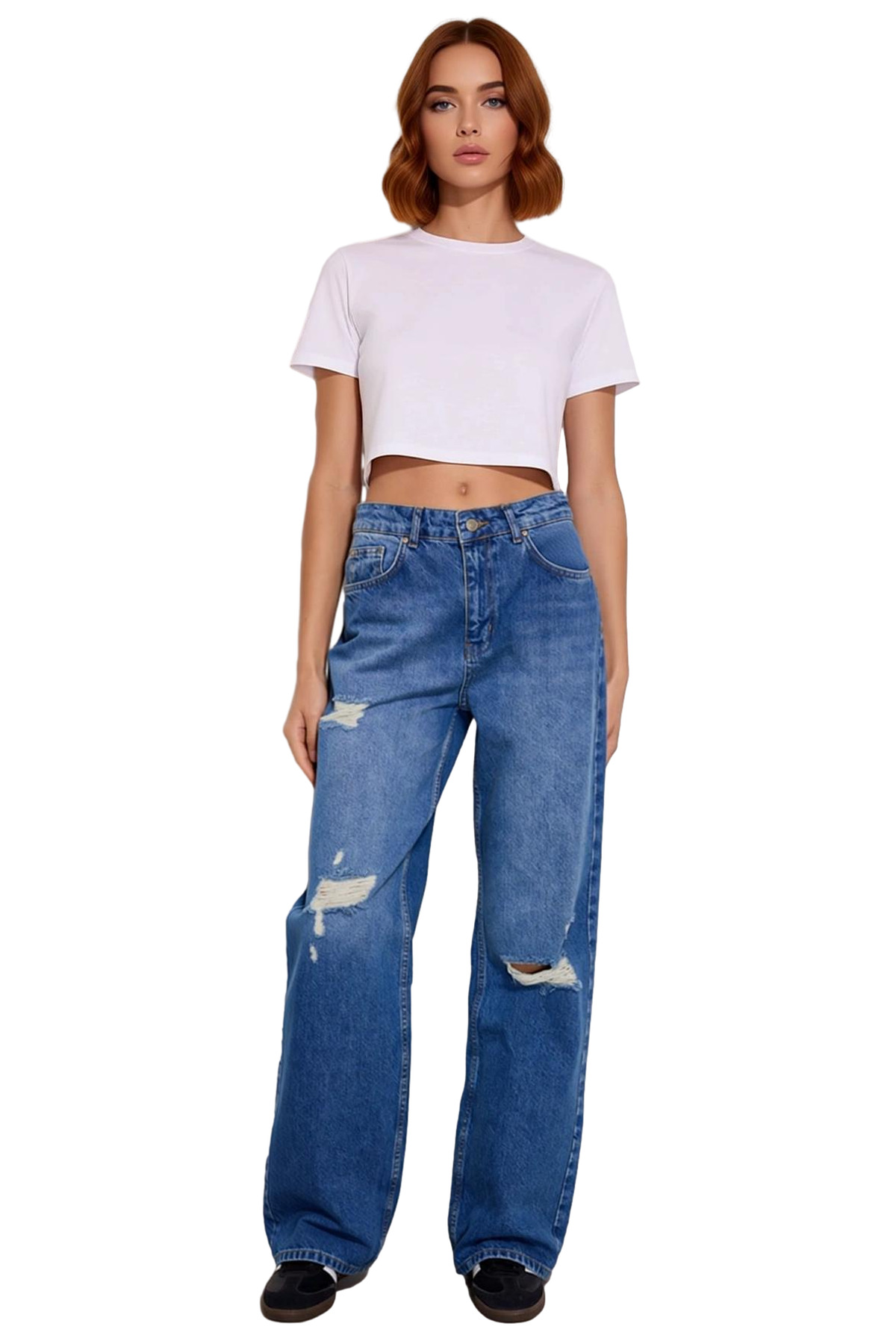 Kadın Moda Yüksek Bel Geniş Paça Kot Pantolon Pamuklu Günlük Stiller Mevsimlik Kullanım