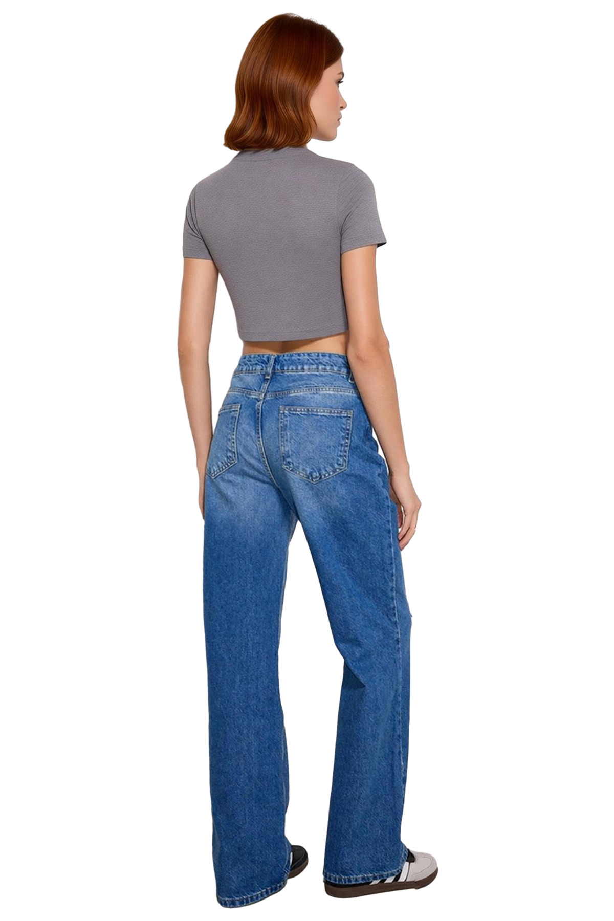 Kadın Moda Yüksek Bel Geniş Paça Kot Pantolon Pamuklu Günlük Stiller Mevsimlik Kullanım